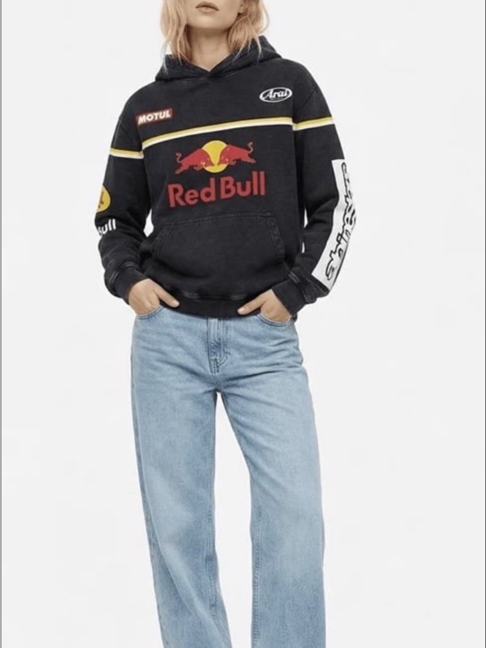 Red Bull Black Graphic Hoodie with Logo